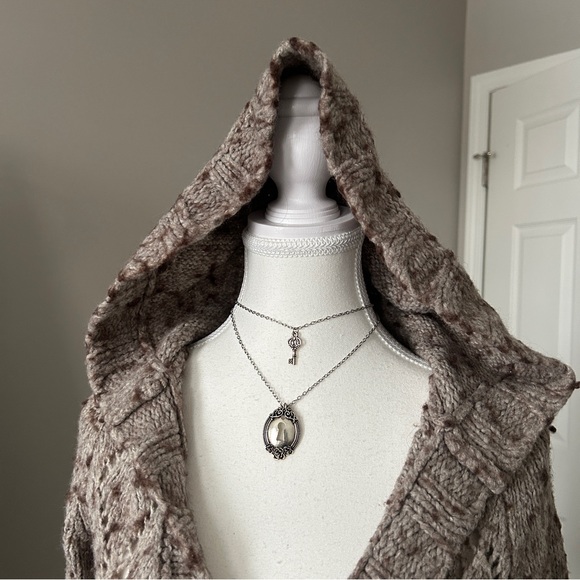 “Free People” Brown Knit Button-up Long Sleeve Cardigan with Hood - Picture 5 of 7